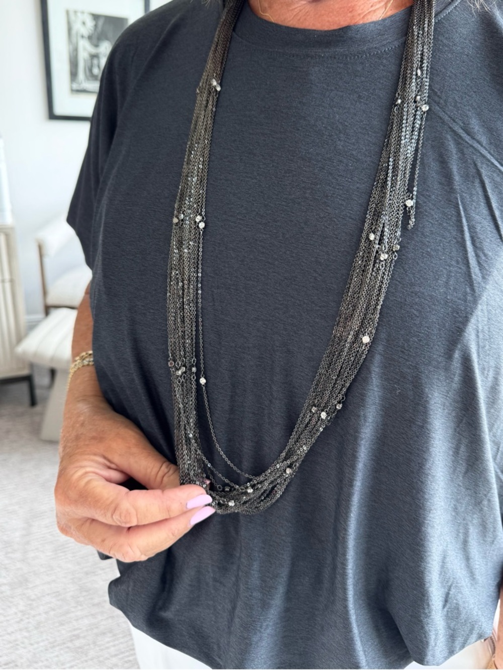 Nordstrom Gunmetal Multi-Strand Beaded Layered Necklace